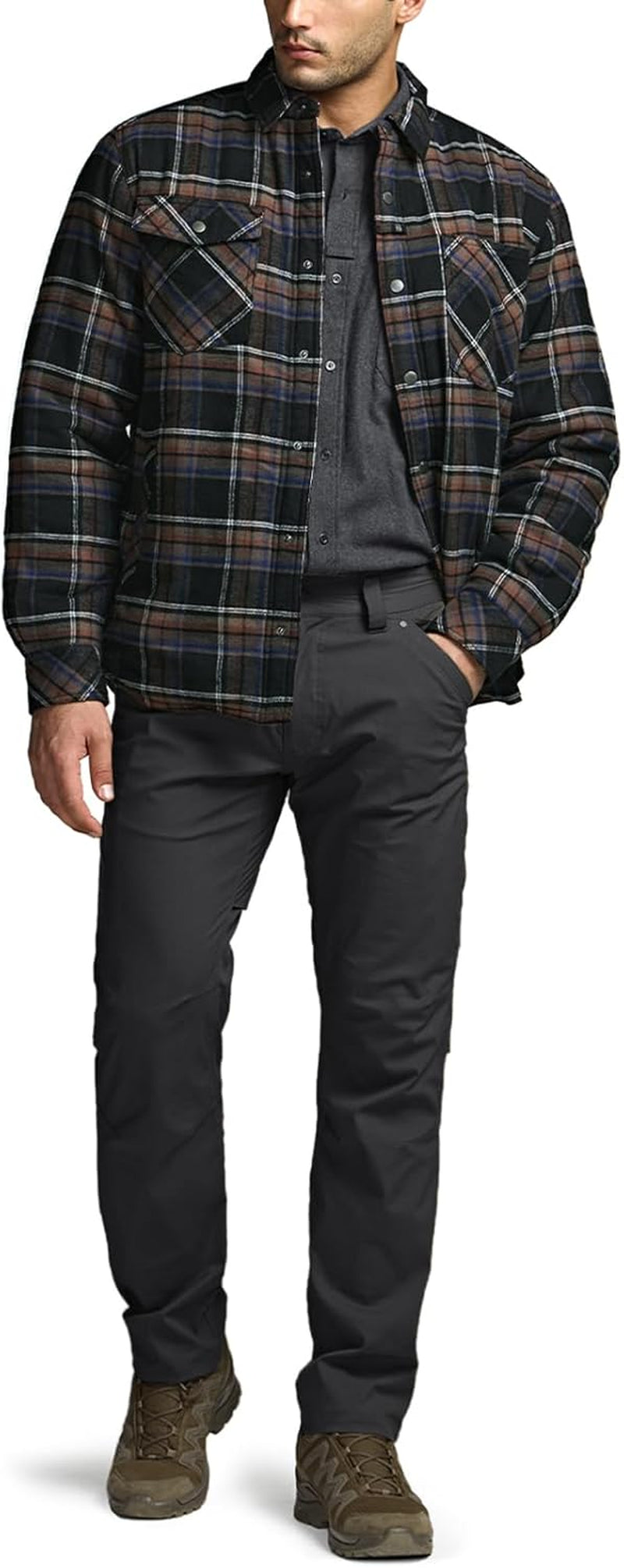 Men'S Plaid Flannel Shirt Jacket, Long Sleeve Soft Warm Sherpa/Quilted Lined Jacket, Outdoor Button Up/Zip-Front Jacket