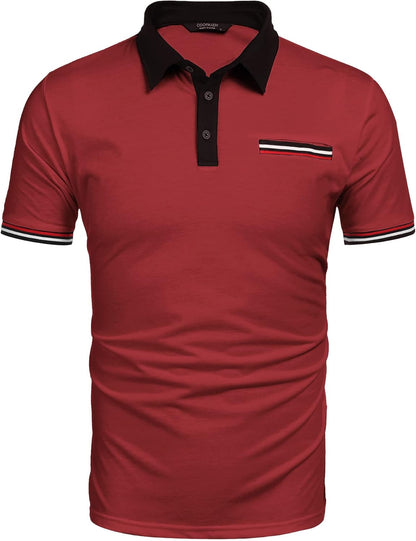 Mens Shirt Quick Dry Golf with Pocket Button up Polo, Wine Red, Xx-Large, Short Sleeve