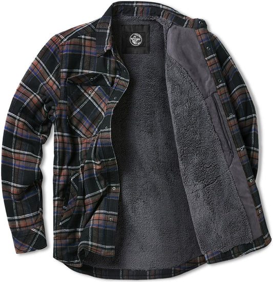 Men'S Plaid Flannel Shirt Jacket, Long Sleeve Soft Warm Sherpa/Quilted Lined Jacket, Outdoor Button Up/Zip-Front Jacket