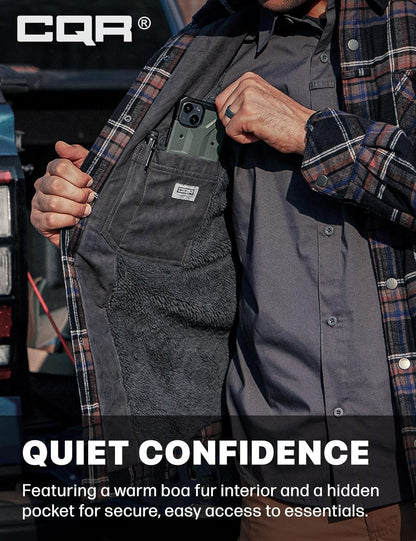 Men'S Plaid Flannel Shirt Jacket, Long Sleeve Soft Warm Sherpa/Quilted Lined Jacket, Outdoor Button Up/Zip-Front Jacket